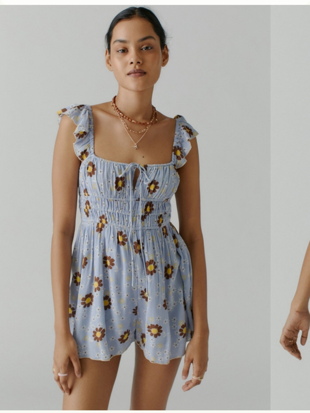 Urban Outfitters Blue Floral Smocked Romper